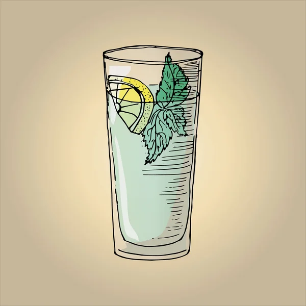 Ilustración del cóctel con menta y lima en un vaso — Vector de stock