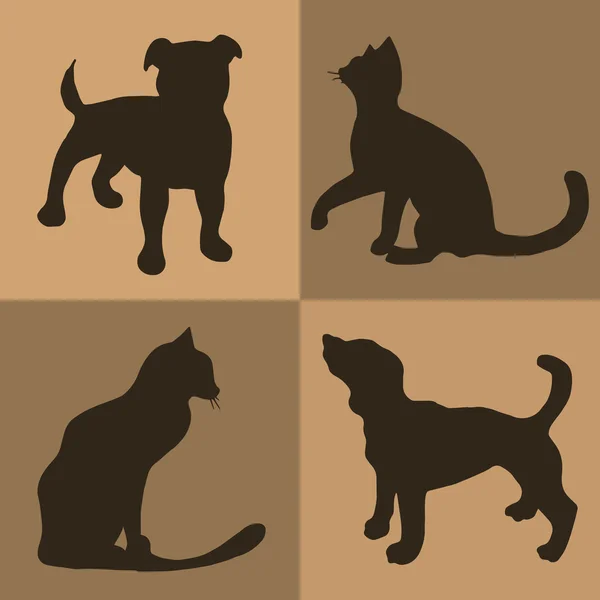 Εικονογράφηση. Καφέ φόντο με σκύλους και γάτες. Μοτίβο. — Διανυσματικό Αρχείο