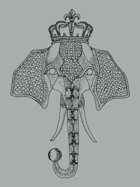 Ilustración de un elefante en la corona de la cabeza, los contornos — Vector de stock