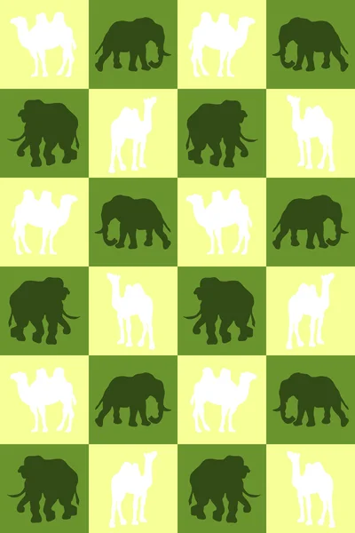 Illustration. échiquier avec chameaux et éléphants. Modèle sans couture . — Image vectorielle