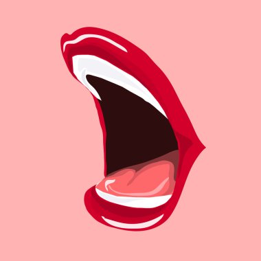 Açık ağız Illustration. Kırmızı ruj dudakları boyalı.