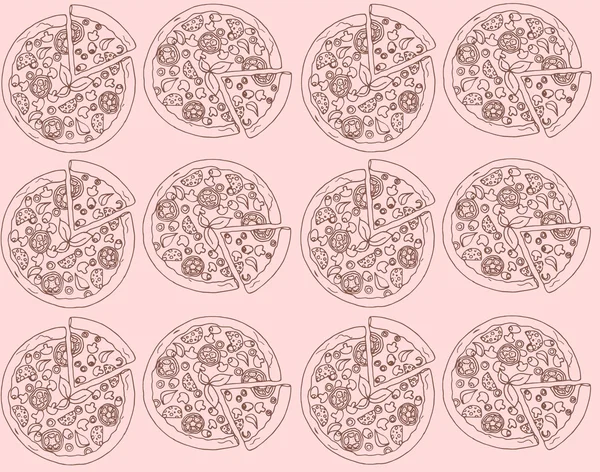 Ilustração de pizza. Antecedentes com pizzas. Padrão sem costura . — Vetor de Stock