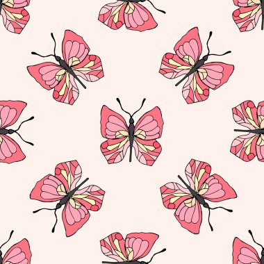 Pembe kelebekler Illustration. Seamless modeli.