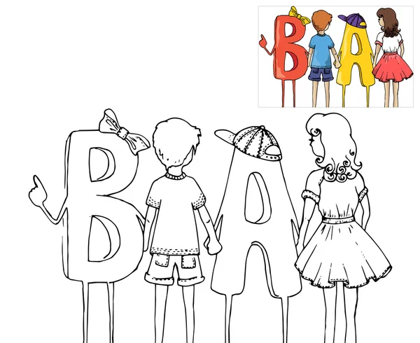 Illustrazione delle lettere. Bambini e lettere colorate A e B. Bambini una colorazione con un esempio . — Vettoriale Stock