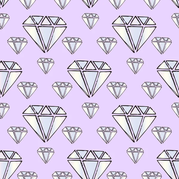 Illustratie edelstenen. Diamanten en diamanten op een paarse achtergrond. Naadloze patroon. — Stockvector
