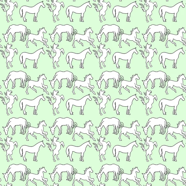 Illustration of the horse. Seamless pattern. White mustangs on a  blue background. — Stock Vector