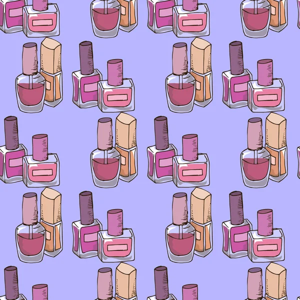 Ilustração de cosméticos. Unhas poliram a moda. Padrão sem costura . — Vetor de Stock