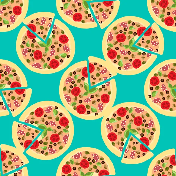 Illustration bakgrund med pizzor. Seamless mönster. — Stock vektor