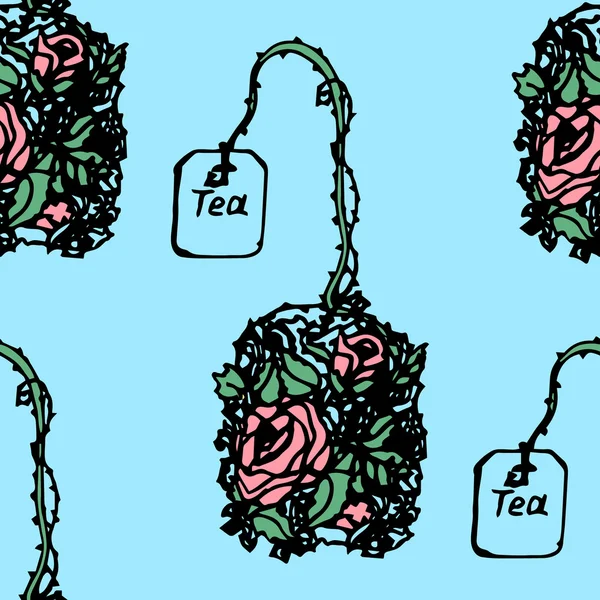 Ilustrace sáček čaje s bylinkami, květiny. Bezešvé vzor. — Stockový vektor
