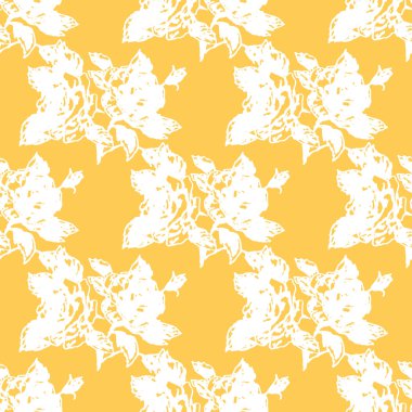 Resimde gül. Çiçekler sarı bir arka plan üzerinde. Seamless modeli.