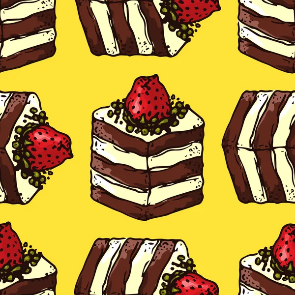 Illustration de gâteau aux fraises. Modèle sans couture . — Image vectorielle