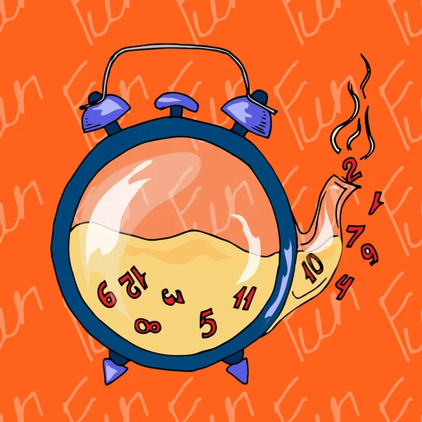 Relógio de ilustração em forma de bule. Chá com números. Cartão postal que lembra sobre as férias. Padrão sem costura . — Vetor de Stock