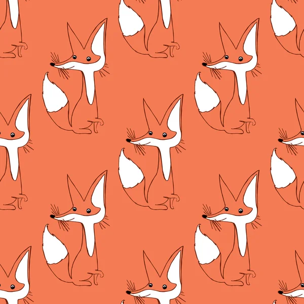 Illustration of a fox. Cute animals. Seamless pattern. — Stock Vector