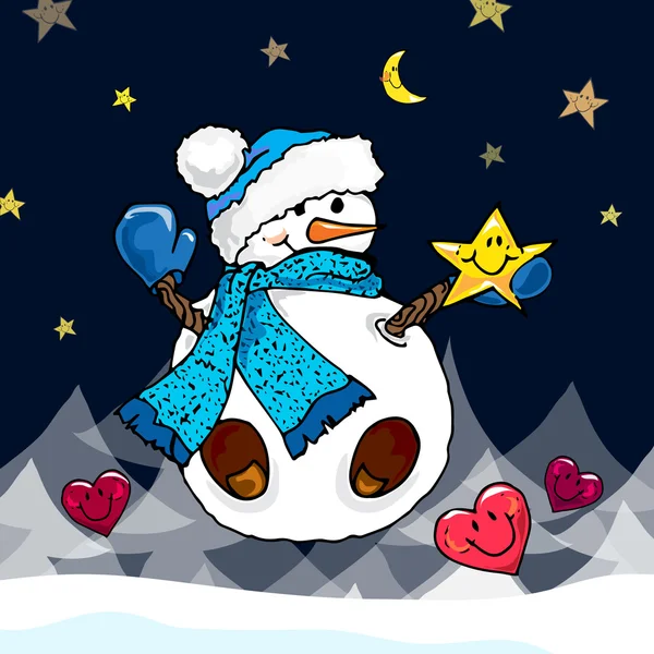 Illustrazione di un pupazzo di neve. Pupazzi di neve di Natale. Illustrazione per bambini . — Vettoriale Stock