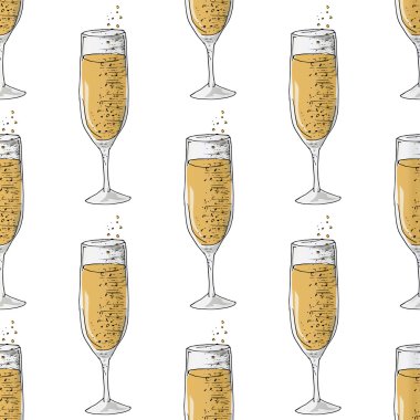 Painted illustration with drinks. Glass of red wine. Seamless pattern.