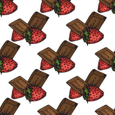 Illustration. Chocolates with strawberries. For you happy holiday. Seamless pattern.