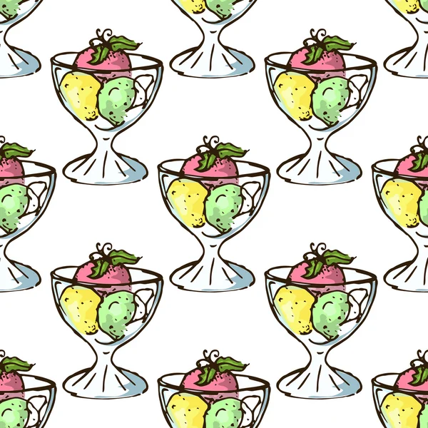 Illustration of sweets. Assorted ice cream. Happy holiday. Seamless pattern. — Stockový vektor