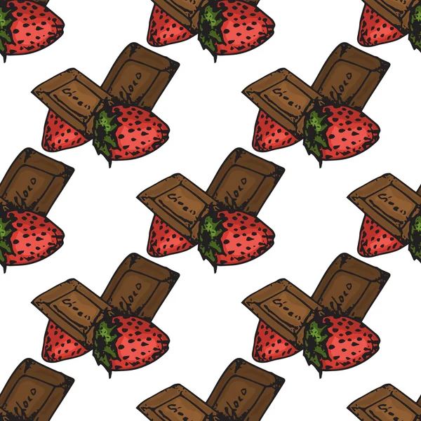 Ilustração. Chocolates com morangos. Para você férias felizes. Padrão sem costura . — Vetor de Stock