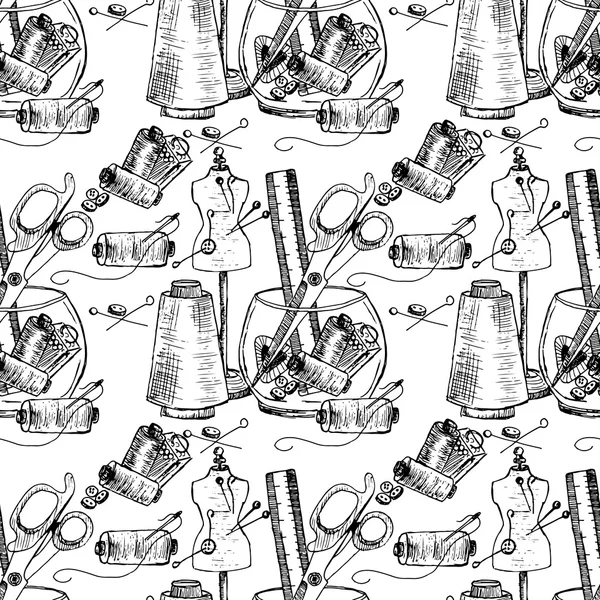 Illustration of Sewing accessories on the desktop. Seamless pattern. — Διανυσματικό Αρχείο