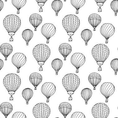 Elle çizilmiş resimler. Siyah beyaz aerostats. Seamless modeli.