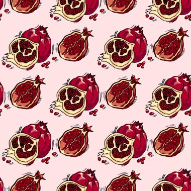 Elle çizilmiş resimler. Kartı ile meyve, nar. Seamless modeli.