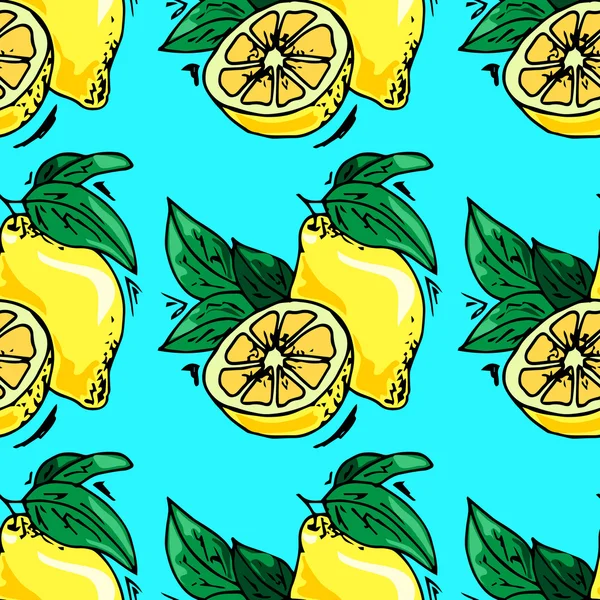 Ilustraciones hechas a mano. Tarjeta con frutas, limones. Patrón sin costura . — Vector de stock