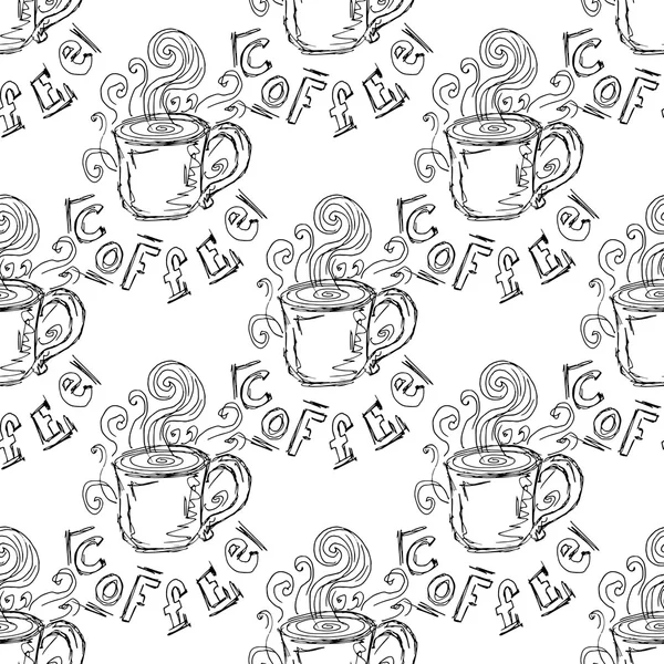 Hand-drawn illustrations. A cup of coffee. Seamless pattern. — Stock Vector