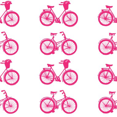 Elle çizilmiş resimler. Pembe bisiklet. Seamless modeli.