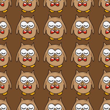 Elle çizilmiş resimler. Bir kırmızı yay ile şirin baykuş. Seamless modeli.