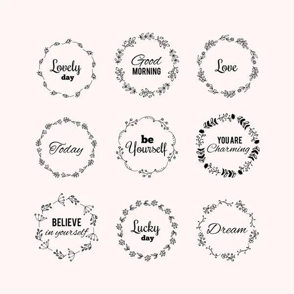 Floral wreath set. Hand drawn flourish frames. Circle floral borders. — Stock Vector