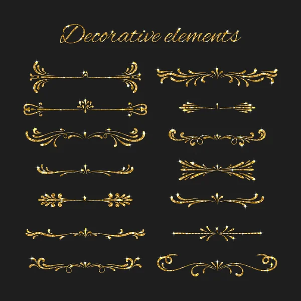 Golden dividers set. Ornamental decorative elements. Vector ornate elements design. Gold flourishes. — Stock Vector