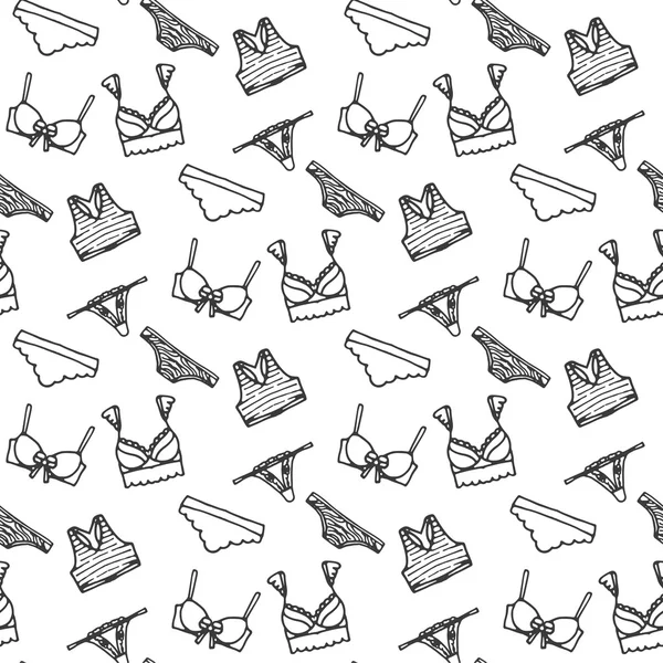 Lingerie motif sans couture. Conception de fond de sous-vêtements vectoriels. Schéma illustration dessinée à la main. Soutien-gorge et culotte gribouille. — Image vectorielle