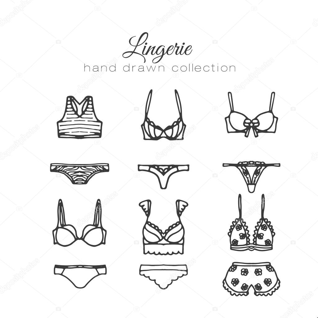 Lingerie set. Vector underwear design. Outline hand drawn illustration.  Bras and panties doodle. Stock Vector by ©kamimi 105927516