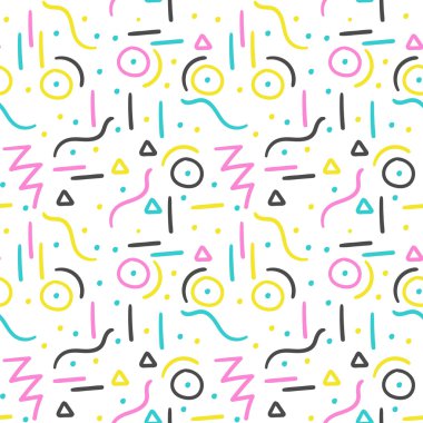 Memphis desen tasarım. Sorunsuz vektör 80'li yılların yazdırma stili.