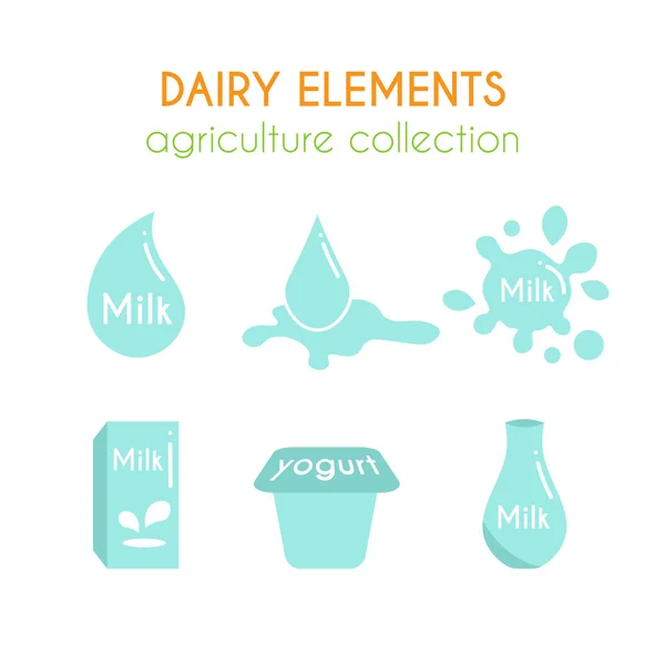 Γαλακτοκομικά εικονογραφήσεις φορέα. Γάλα και γιαούρτι σχεδιασμό εικονίδια. Σταγόνες γάλα. Επίπεδη Γεωργίας συλλογή. — Διανυσματικό Αρχείο