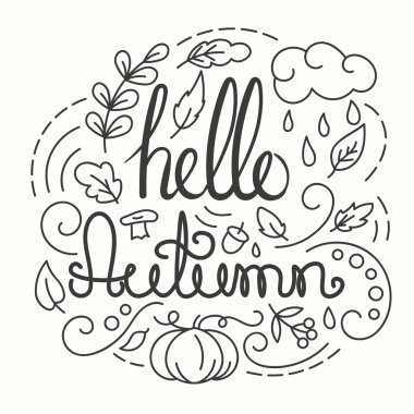 Merhaba yazı ile sonbahar kartı.