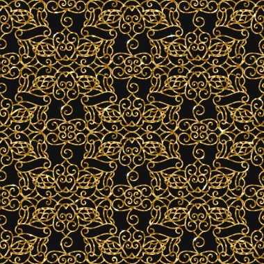 Altın glitter ile sorunsuz damask deseni.