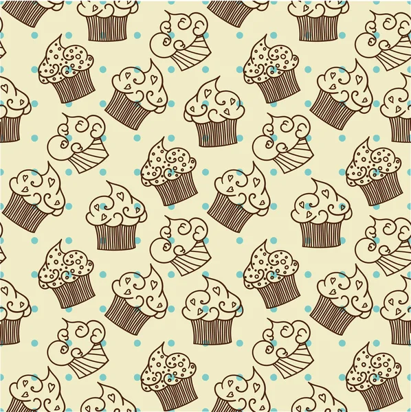 Cupcakes nahtlose Muster. Beiger Hintergrund. Vektordesign — Stockvektor