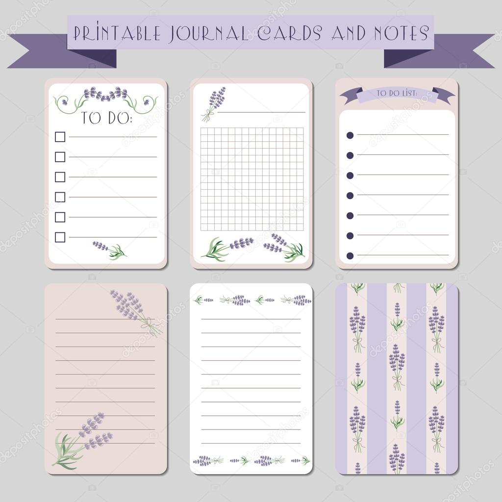 Printable notes, journal cards, labels, with lavender illustrati