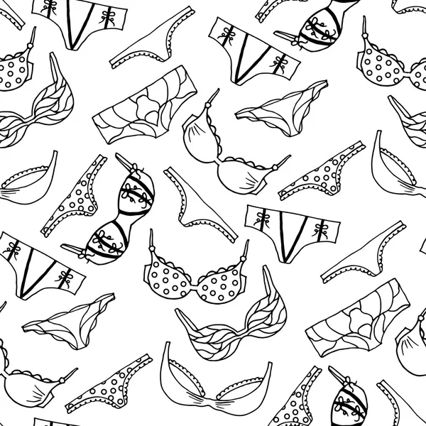 Lingerie motif sans couture. Conception de fond de sous-vêtements vectoriels. Schéma illustration dessinée à la main. Soutien-gorge et culotte mode doodle . — Image vectorielle