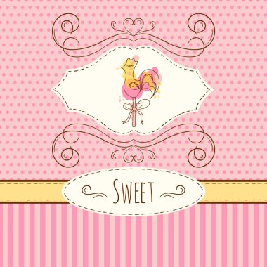 Resimde şekerler. Vektör suluboya sıçraması ile çizilmiş kartı ver. Tatlı lekeli ve çizgili tasarım. 