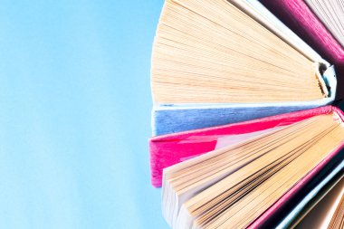 Bir daire içinde parlak renkli ciltli kitapların Üstten Görünüm.