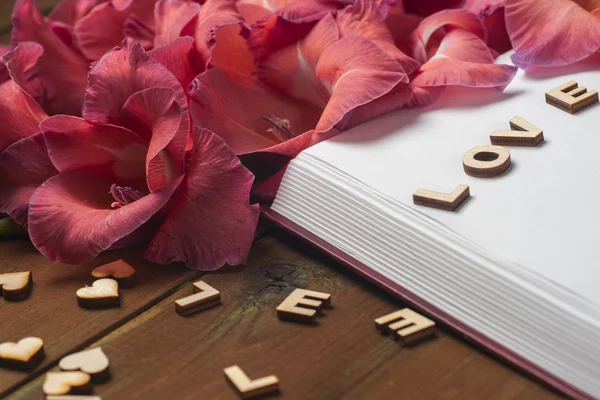 Livro aberto na mesa de luz . — Fotografia de Stock