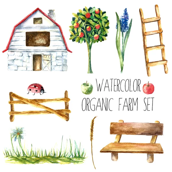 Watercolor organic farm. — Stock Vector