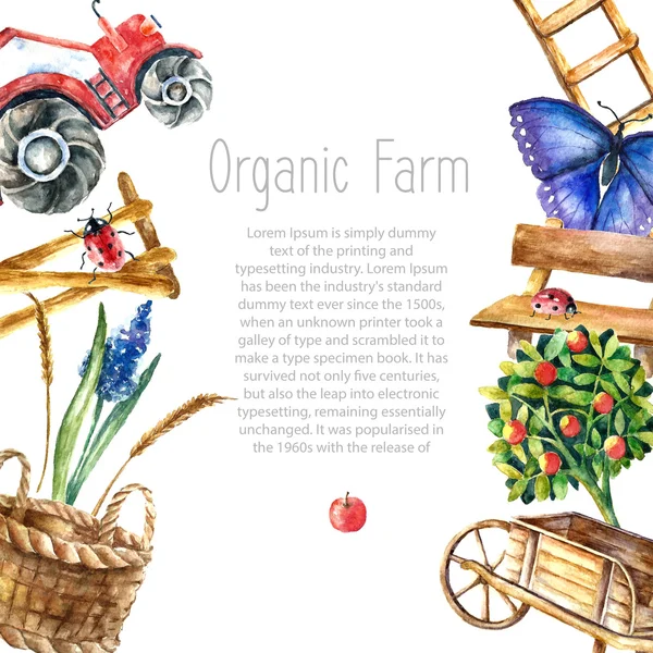 Watercolor organic farm. — Stock Vector