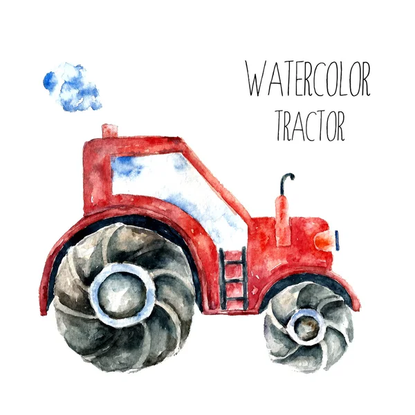 Traktor merah warna air . - Stok Vektor