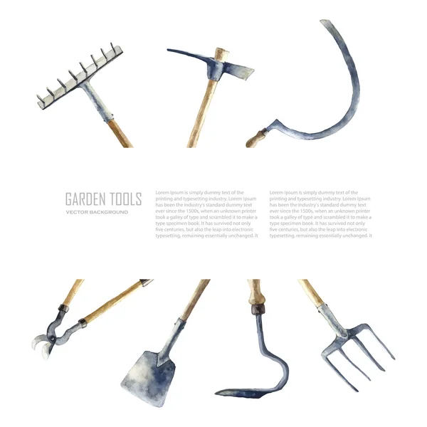 Akvarell trädgårdsverktyg set. — Stock vektor