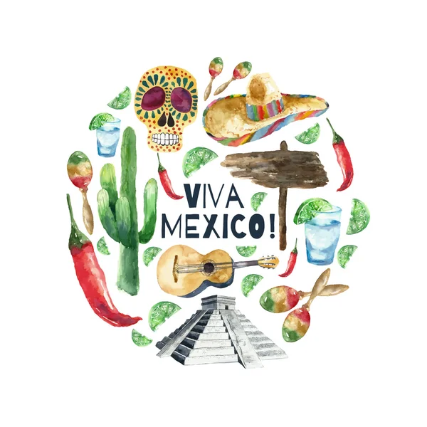 Aquarel Mexico pictogrammen. — Stockvector