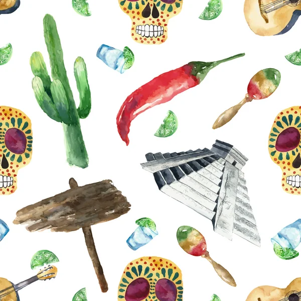 Watercolor mexico seamless pattern. — Stockvector