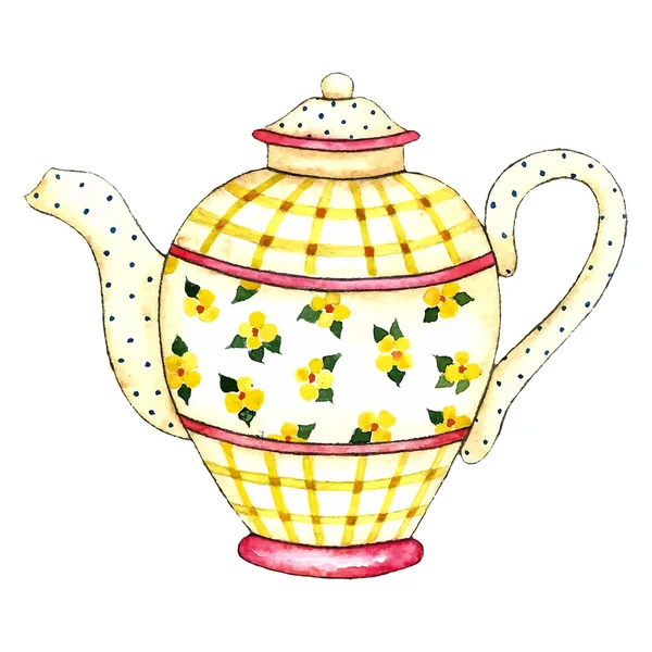 Акварель чайник ілюстрації . — стоковий вектор